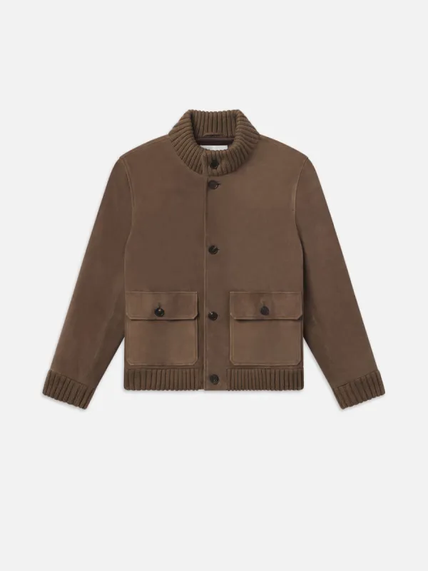 Rib Collar Suede Bomber -- Soft Mocha sold by Frame Denim