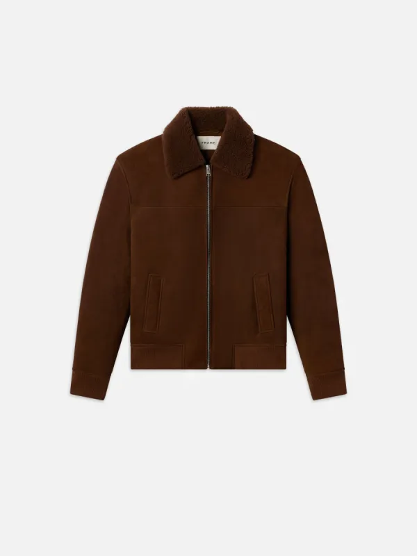 Suede Shearling Bomber -- Dark Camel sold by Frame Denim