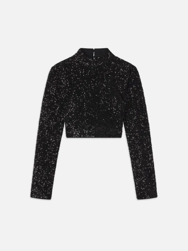 Cropped Sequin Top -- Black sold by Frame Denim