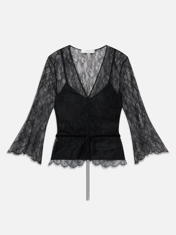 Lace V-Neck Blouse -- Black sold by Frame Denim