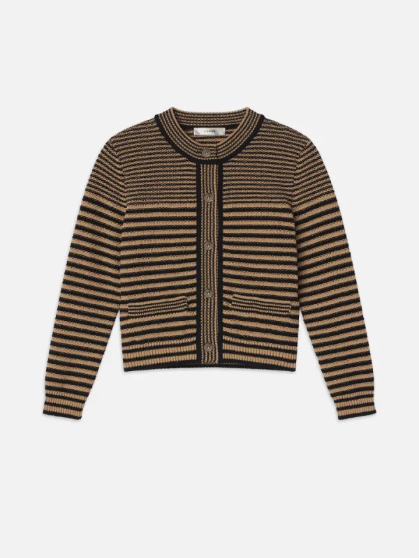 Compact Stripe Cardi -- Tan Multi made by Frame Denim