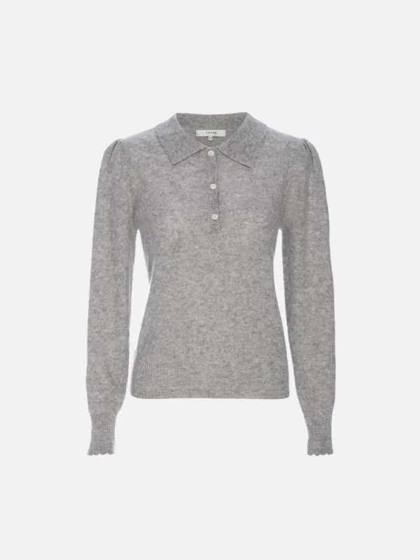 Scallop Polo Sweater -- Light Heather Grey sold by Frame Denim