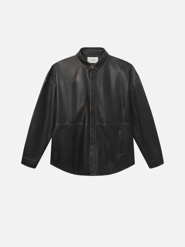 Washed Leather Shirt -- Black Washed sold by Frame Denim