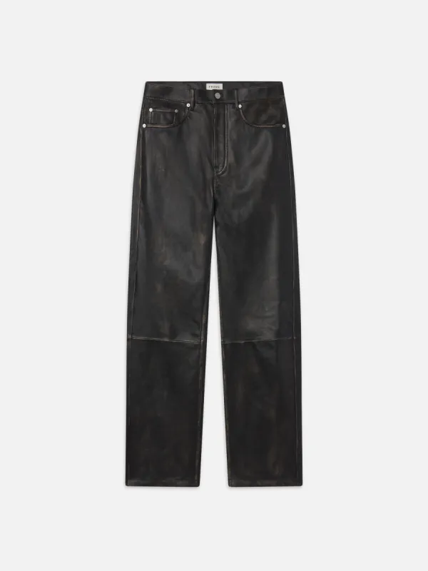 Washed Leather Pant Trousers -- Black Washed made by Frame Denim