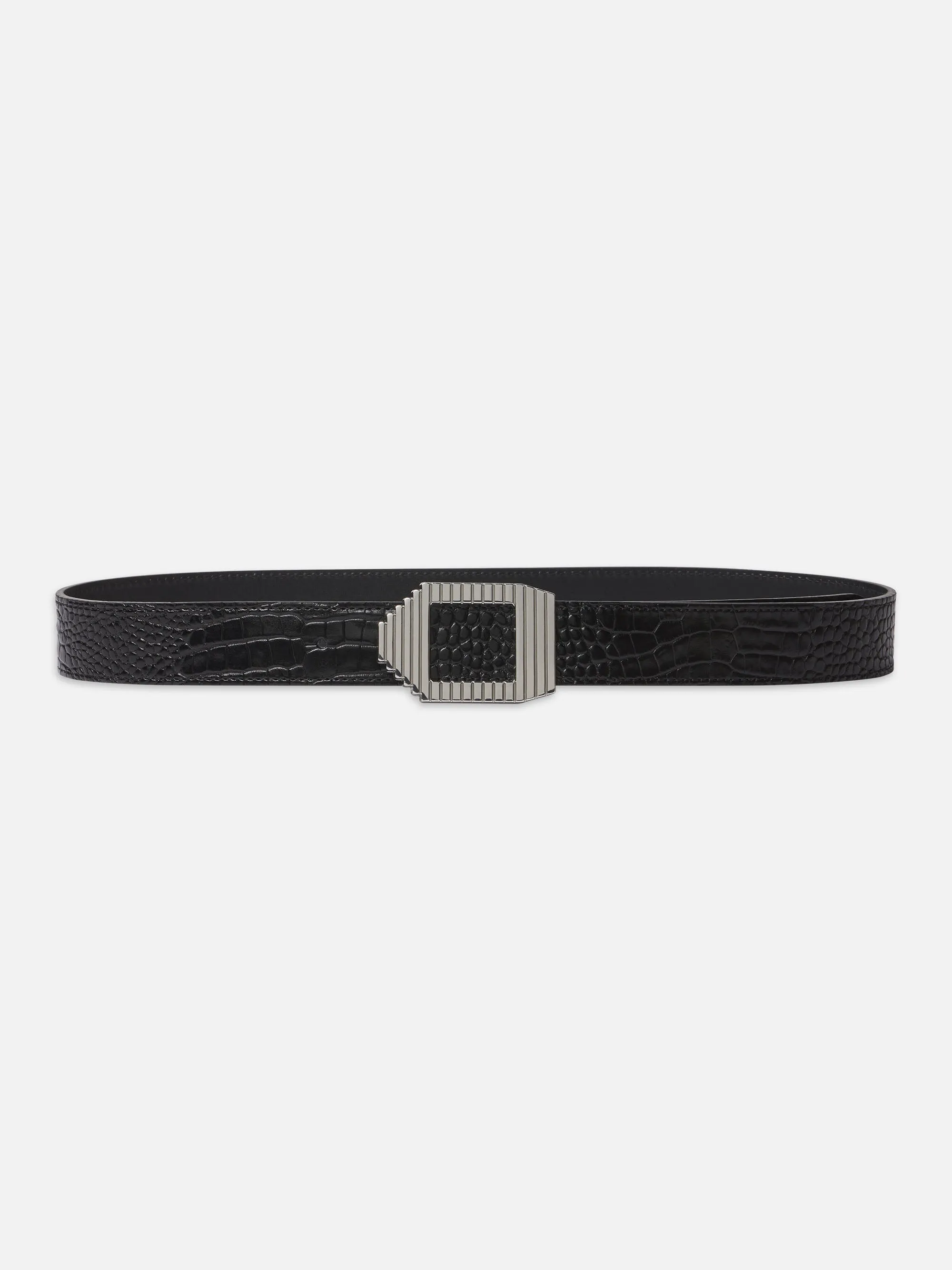 Geometric Buckle Belt -- Black Croc sold by Frame Denim