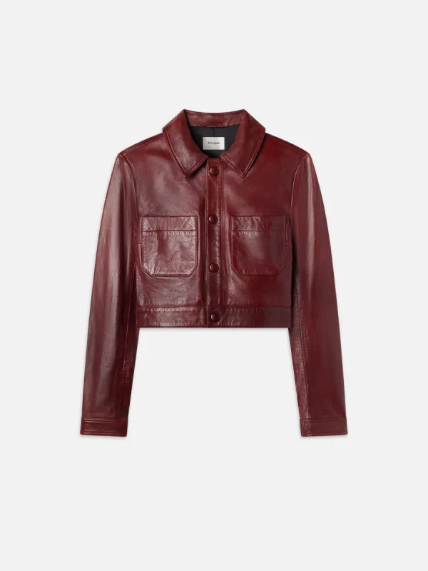 Leather Button Front Jacket -- Syrah Red sold by Frame Denim