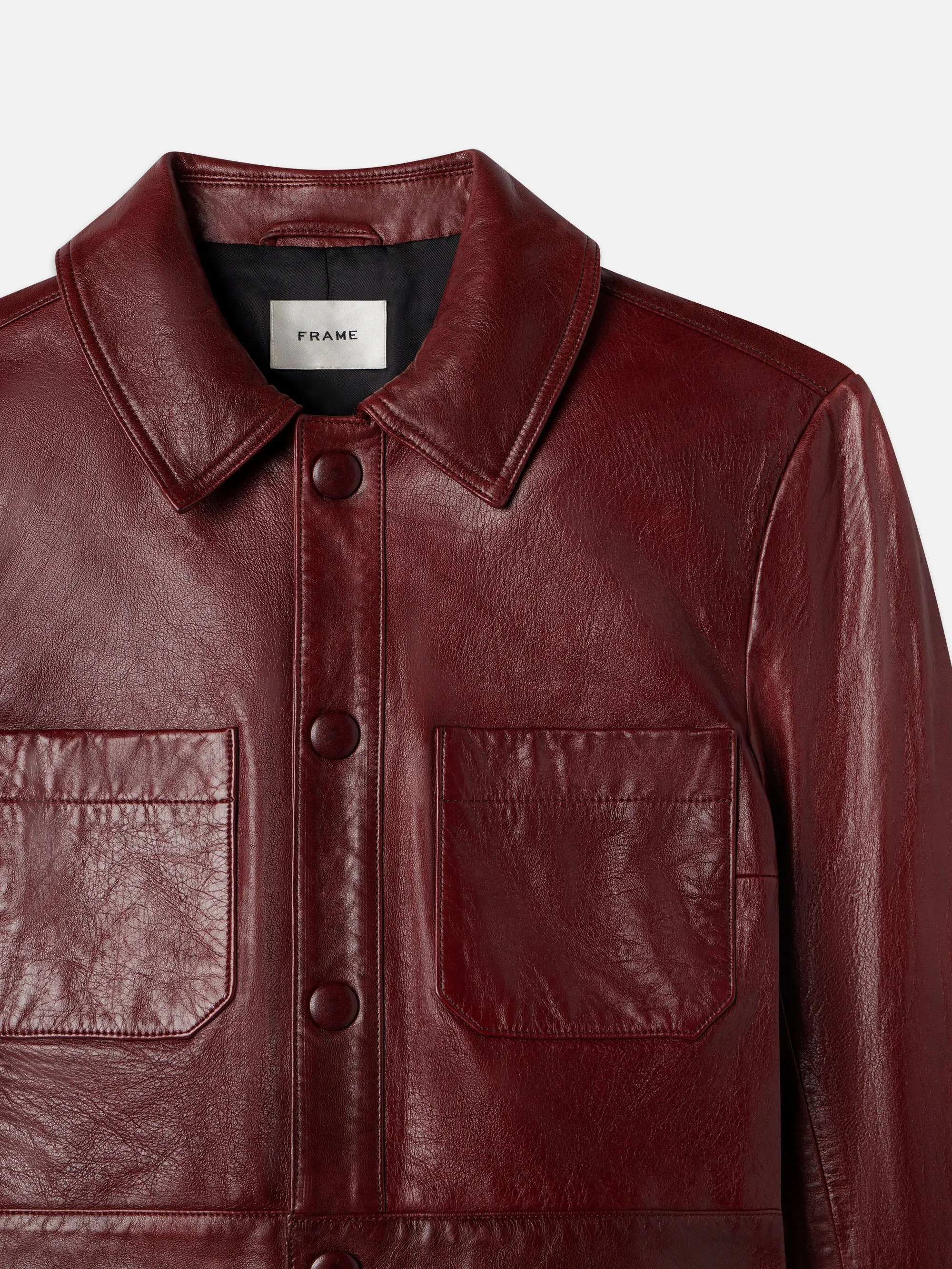 Leather Button Front Jacket -- Syrah Red sold by Frame Denim product image thumbnail 3