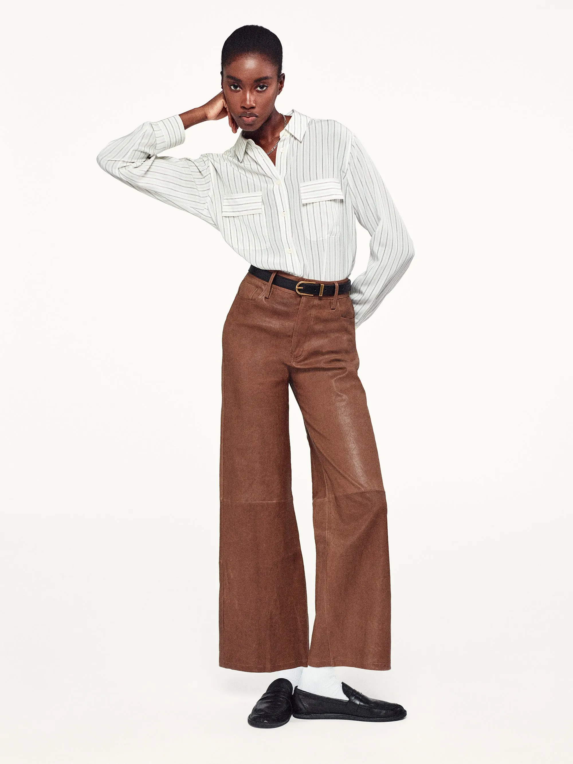 Le Slim Palazzo Leather -- Bark sold by Frame Denim product image thumbnail 2