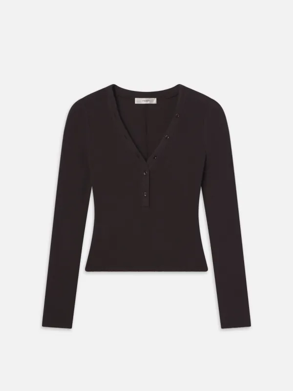 Slinky Long Sleeve Rib Henley -- Chocolate Brown sold by Frame Denim