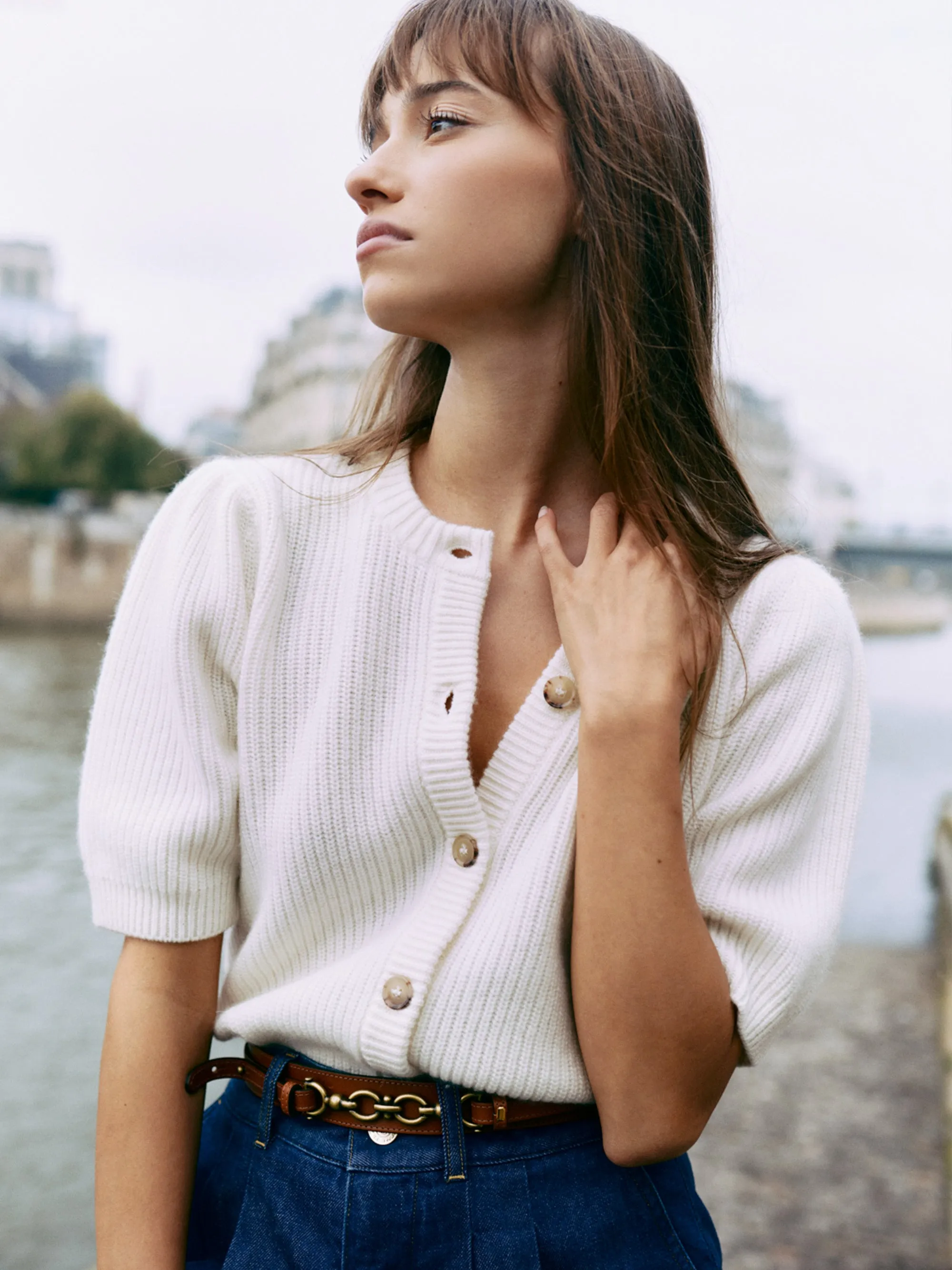 Shrunken Short Sleeve Cardi -- Cream sold by Frame Denim product image thumbnail 2