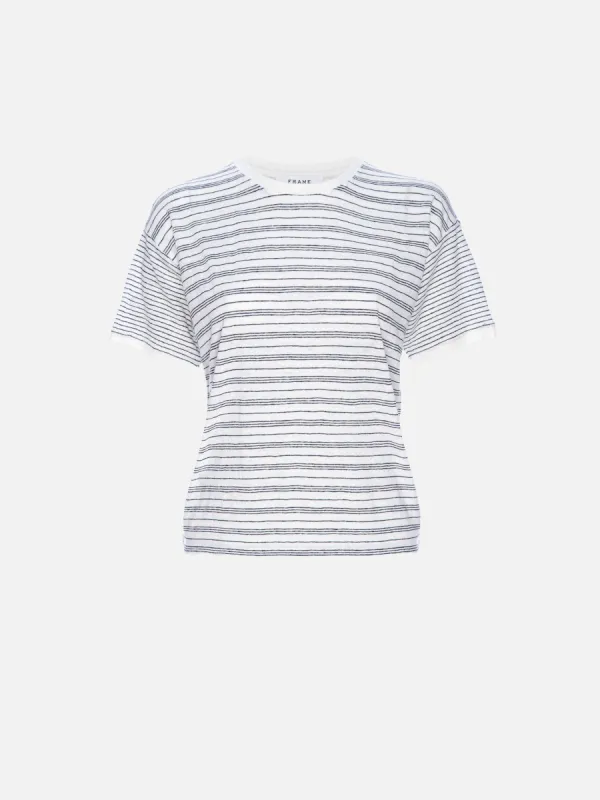 Linen Crew Tee -- Cream Multi made by Frame Denim