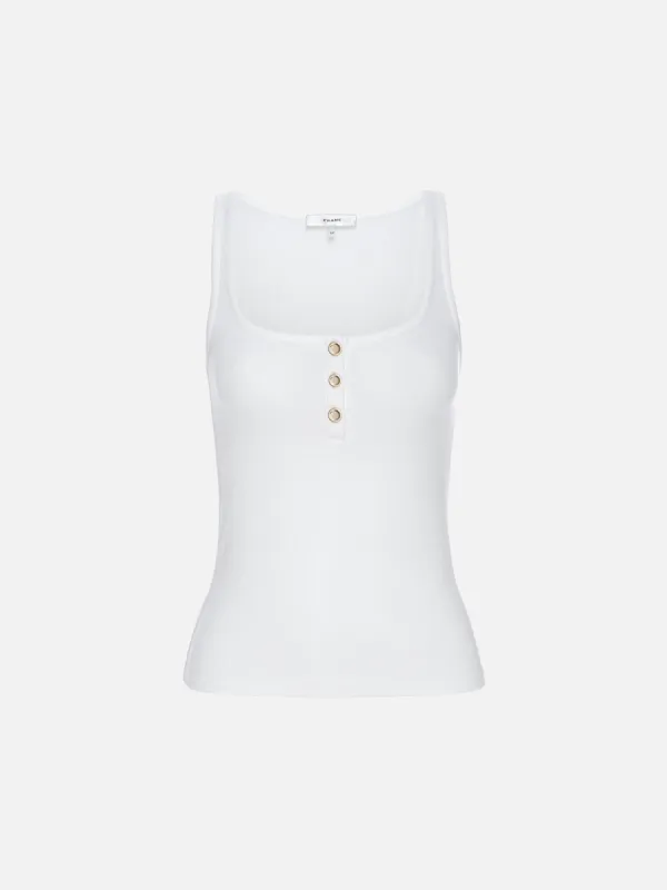 Rib Scoop Button Tank -- White sold by Frame Denim
