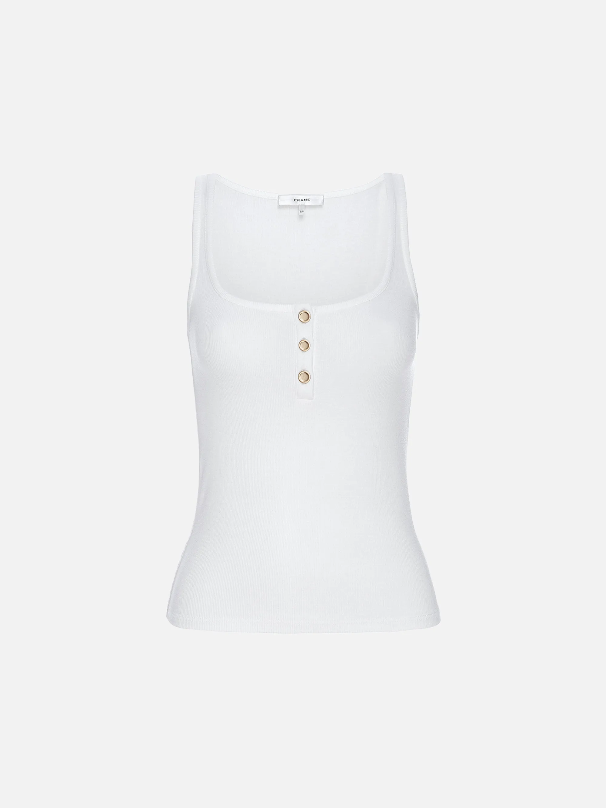 Rib Scoop Button Tank -- White sold by Frame Denim