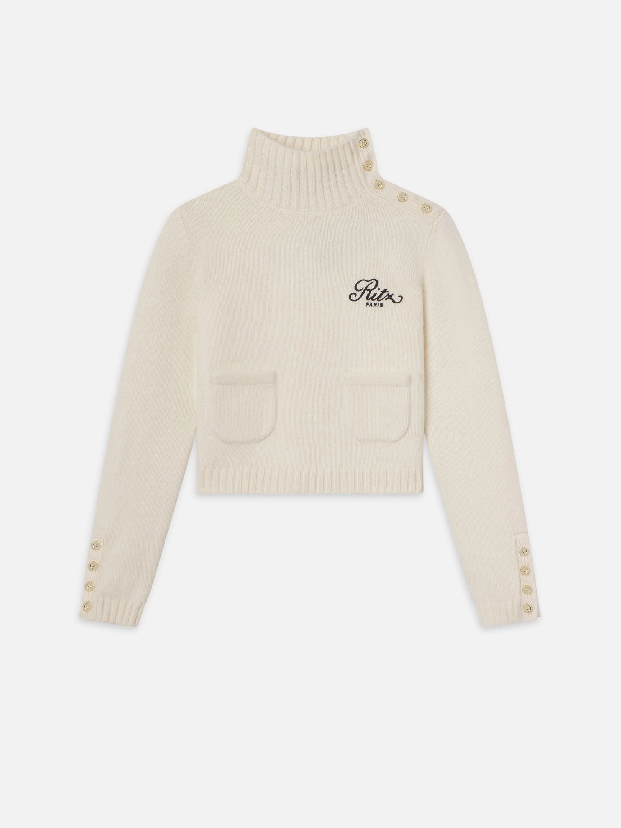 Ritz Button Detail Sweater -- Cream sold by Frame Denim
