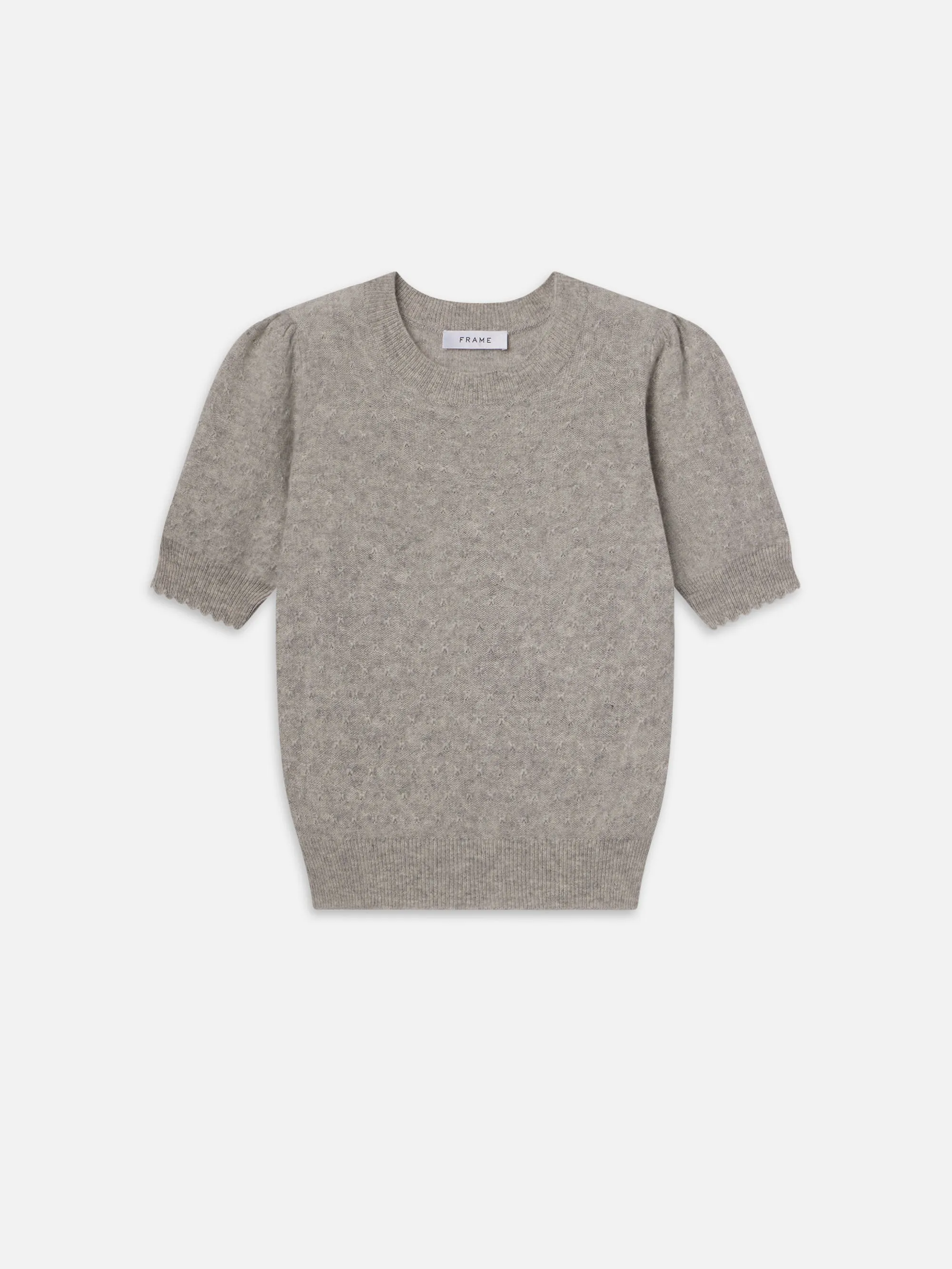 Pointelle Puff Sleeve Sweater -- Light Heather Grey sold by Frame Denim