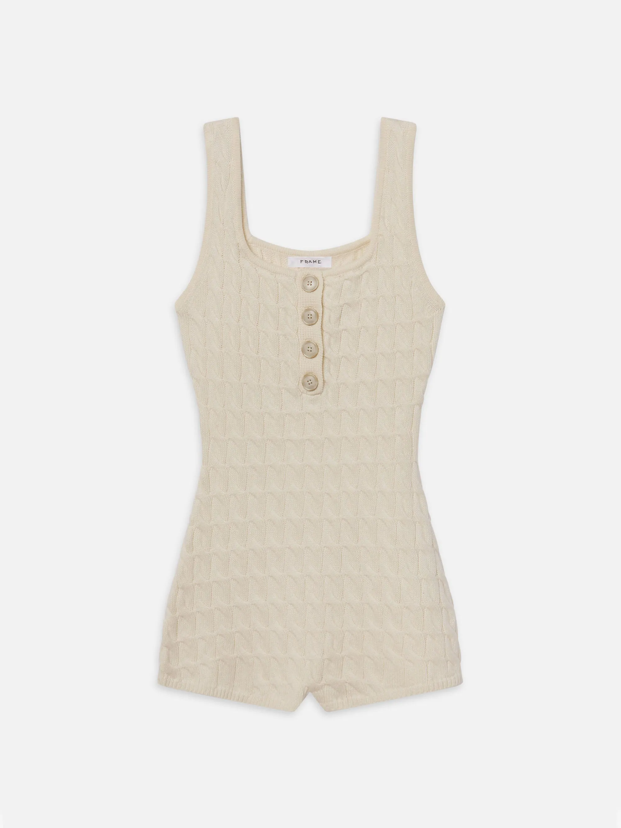 The Cable Knit Playsuit -- Cream sold by Frame Denim