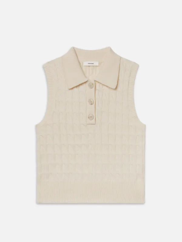 The Cable Knit Polo Vest -- Cream sold by Frame Denim