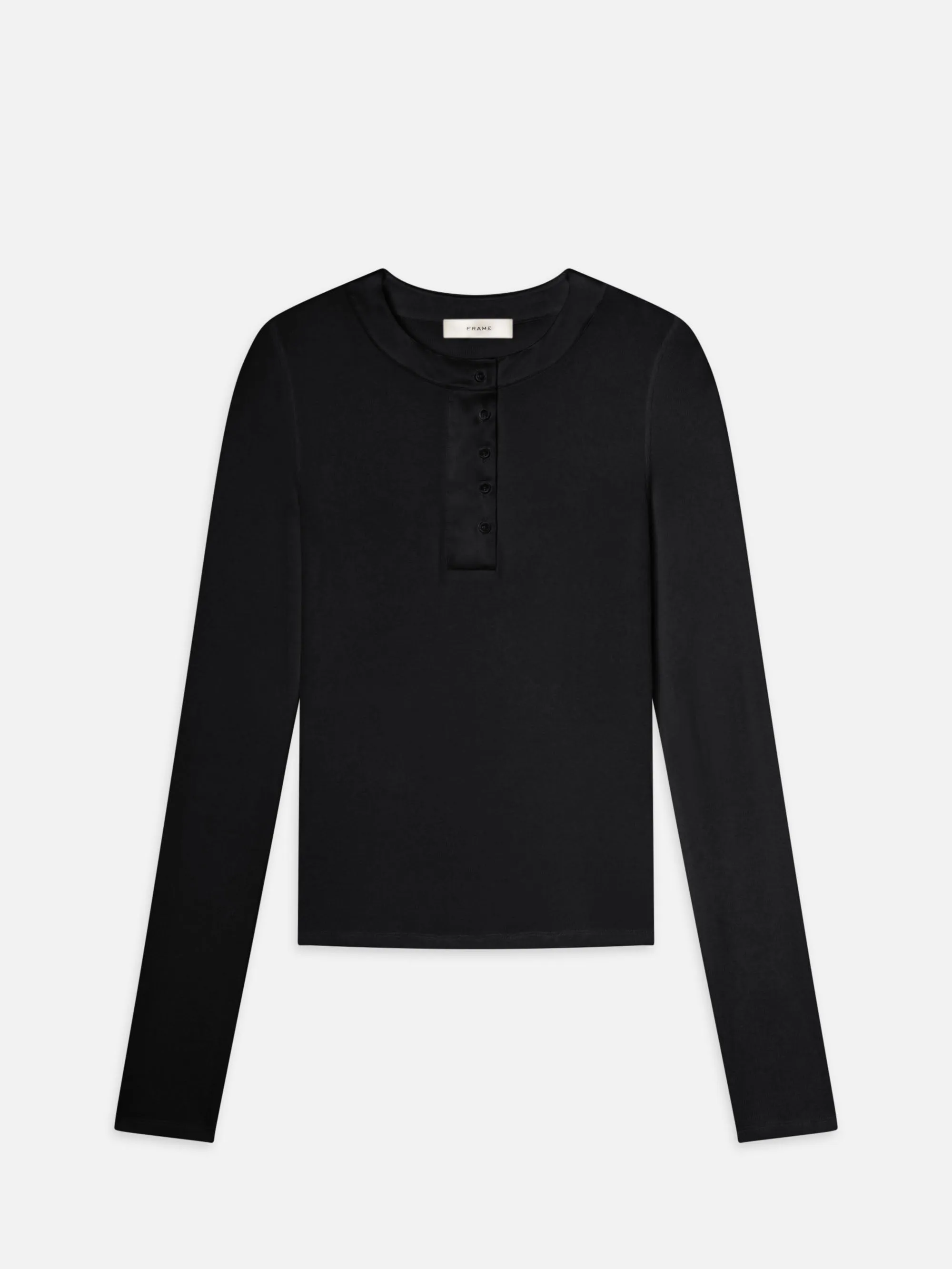 The Satin Trim Henley -- Black sold by Frame Denim