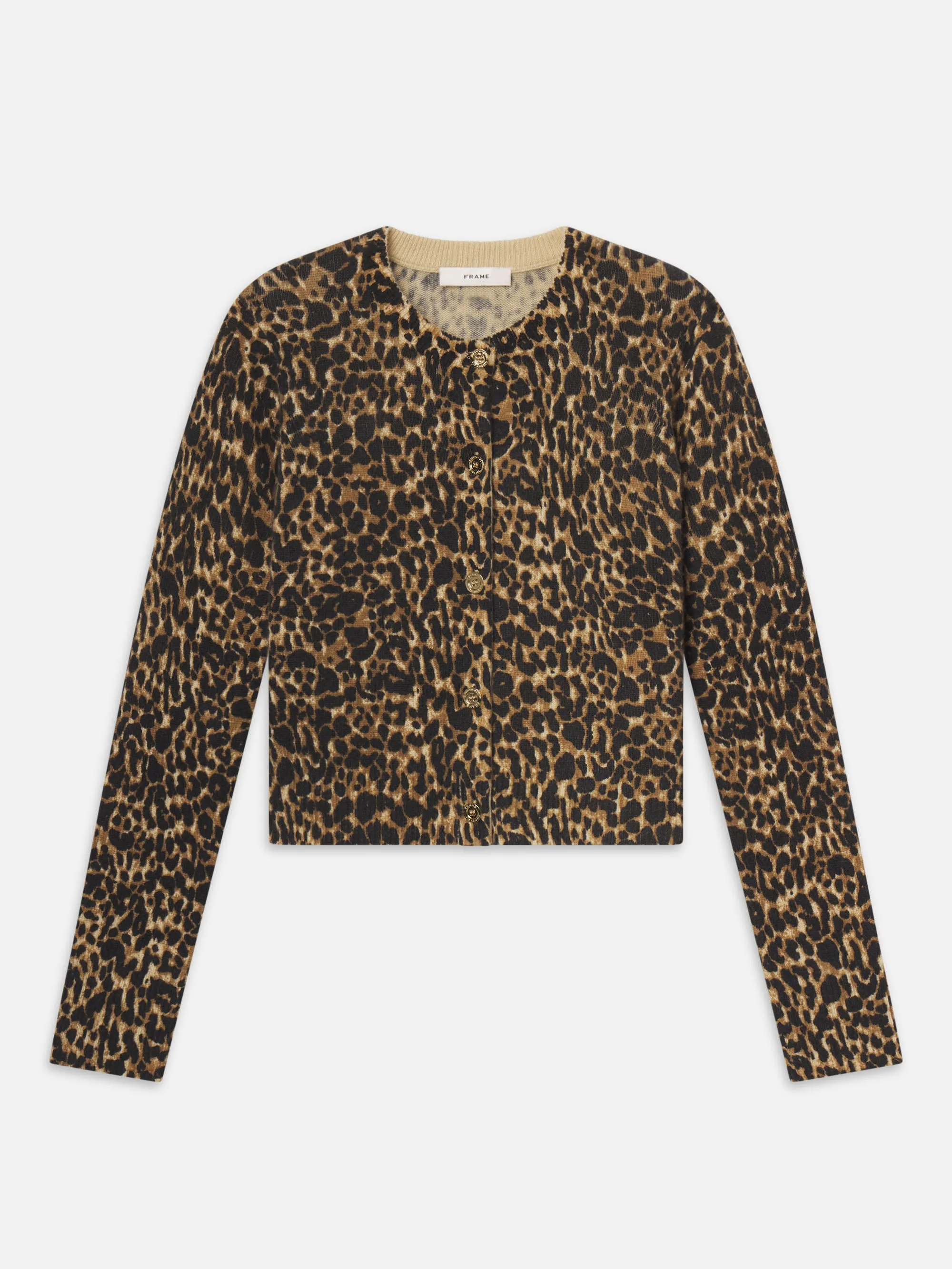 The Leopard Cashmere Cardi -- Sand Multi sold by Frame Denim