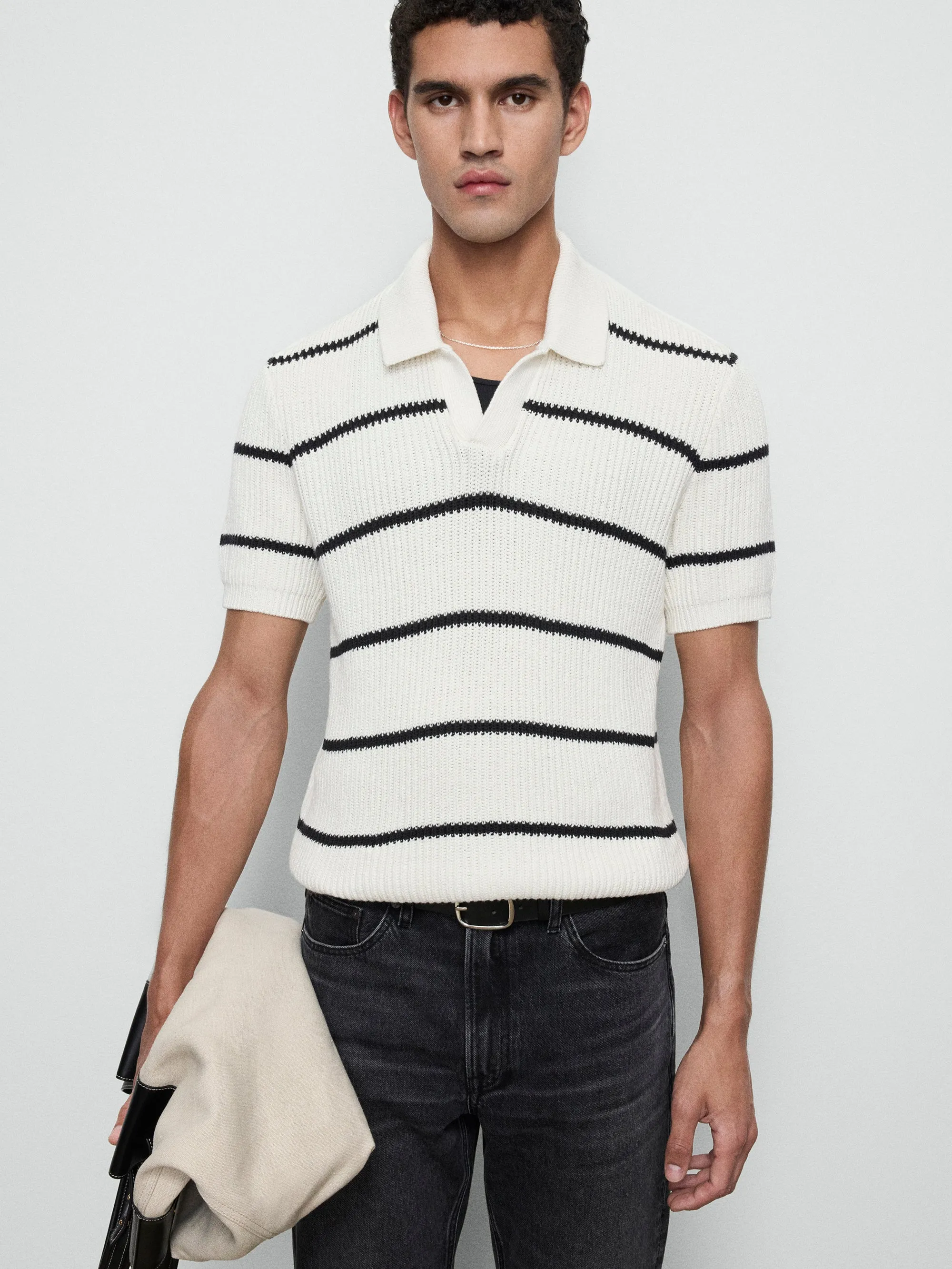 Striped Polo Sweater -- Black Stripe sold by Frame Denim product image thumbnail 2