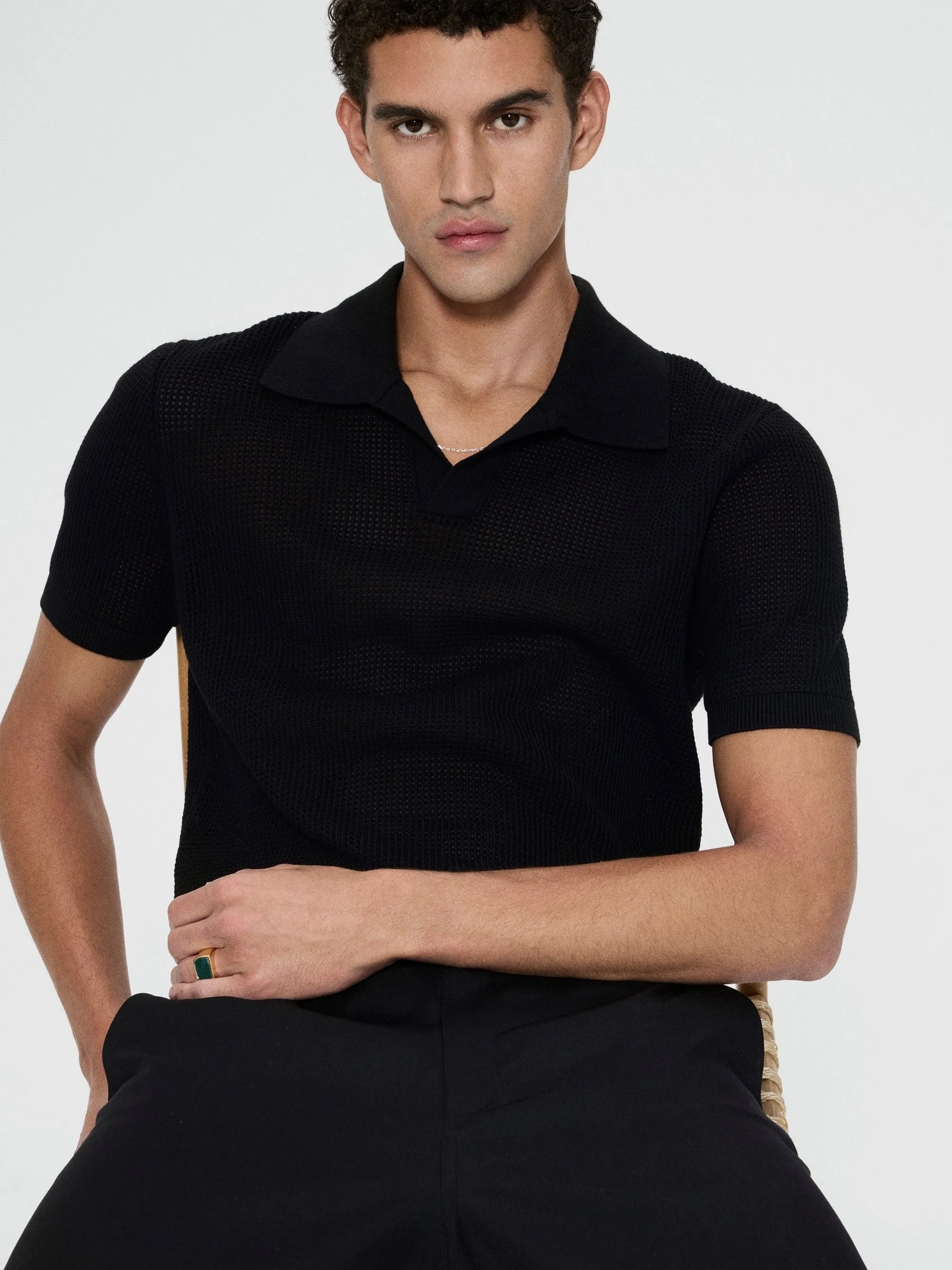 Open Weave Polo Sweater -- Black sold by Frame Denim product image thumbnail 2