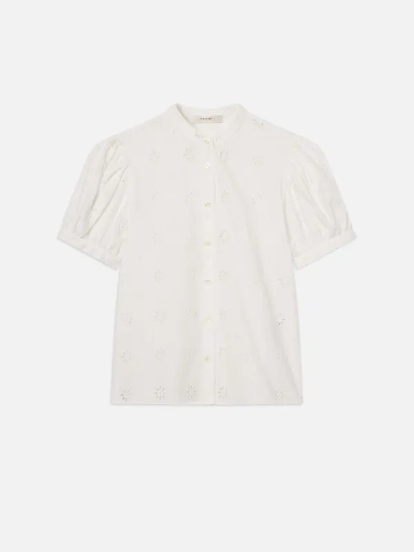 The Eyelet Gathered Top -- White sold by Frame Denim