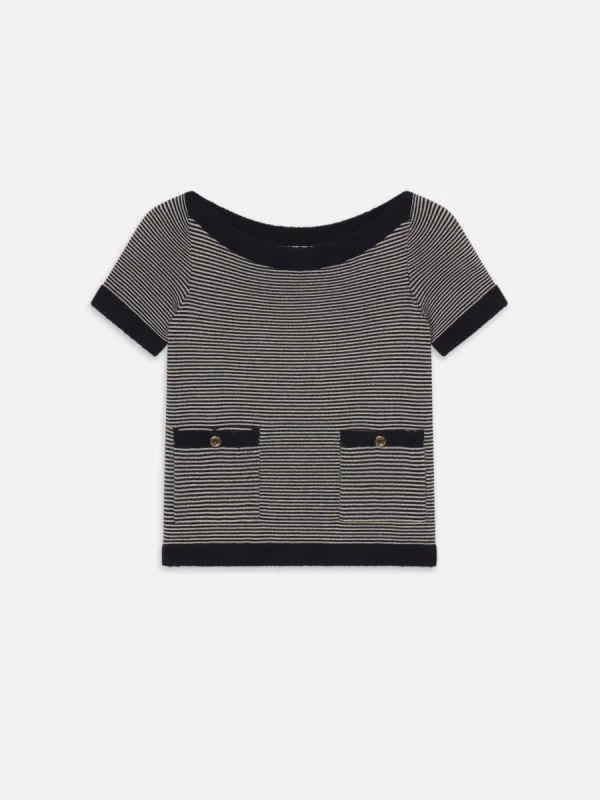 The Cashmere Boatneck -- Navy Multi sold by Frame Denim