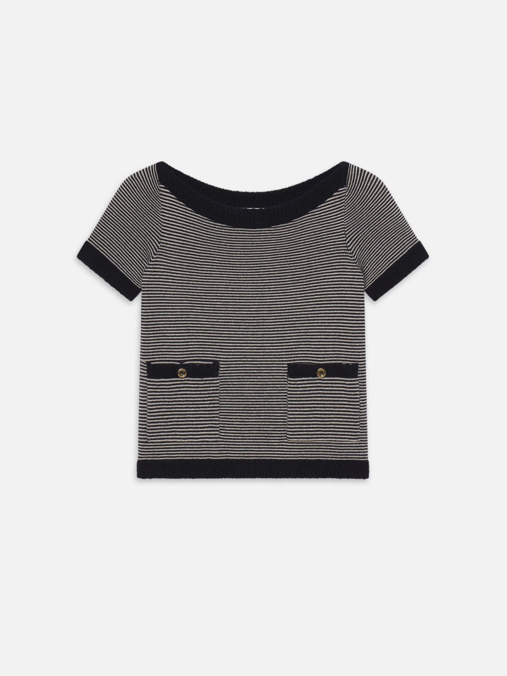 The Cashmere Boatneck -- Navy Multi sold by Frame Denim