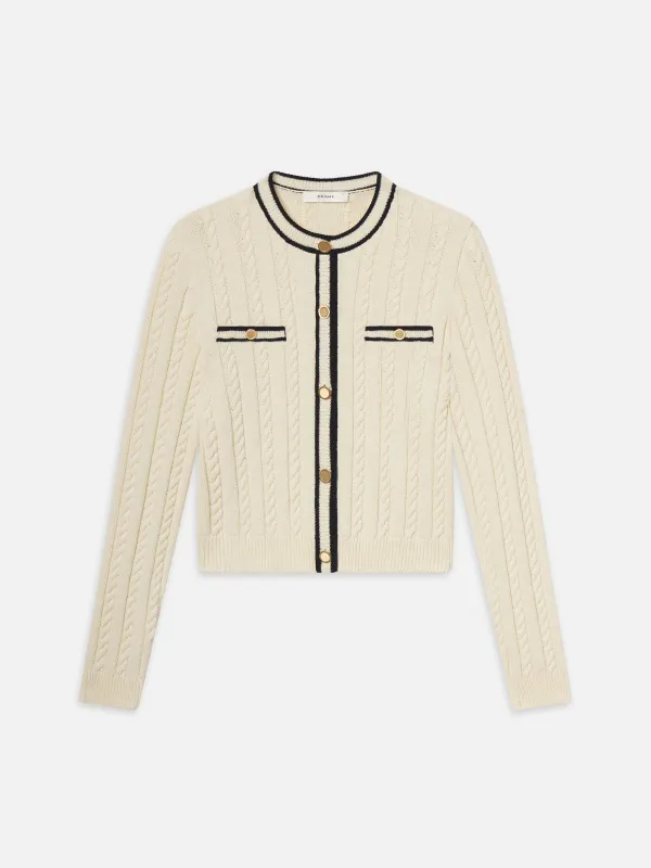 The Trimmed Cardi -- Cream Multi made by Frame Denim