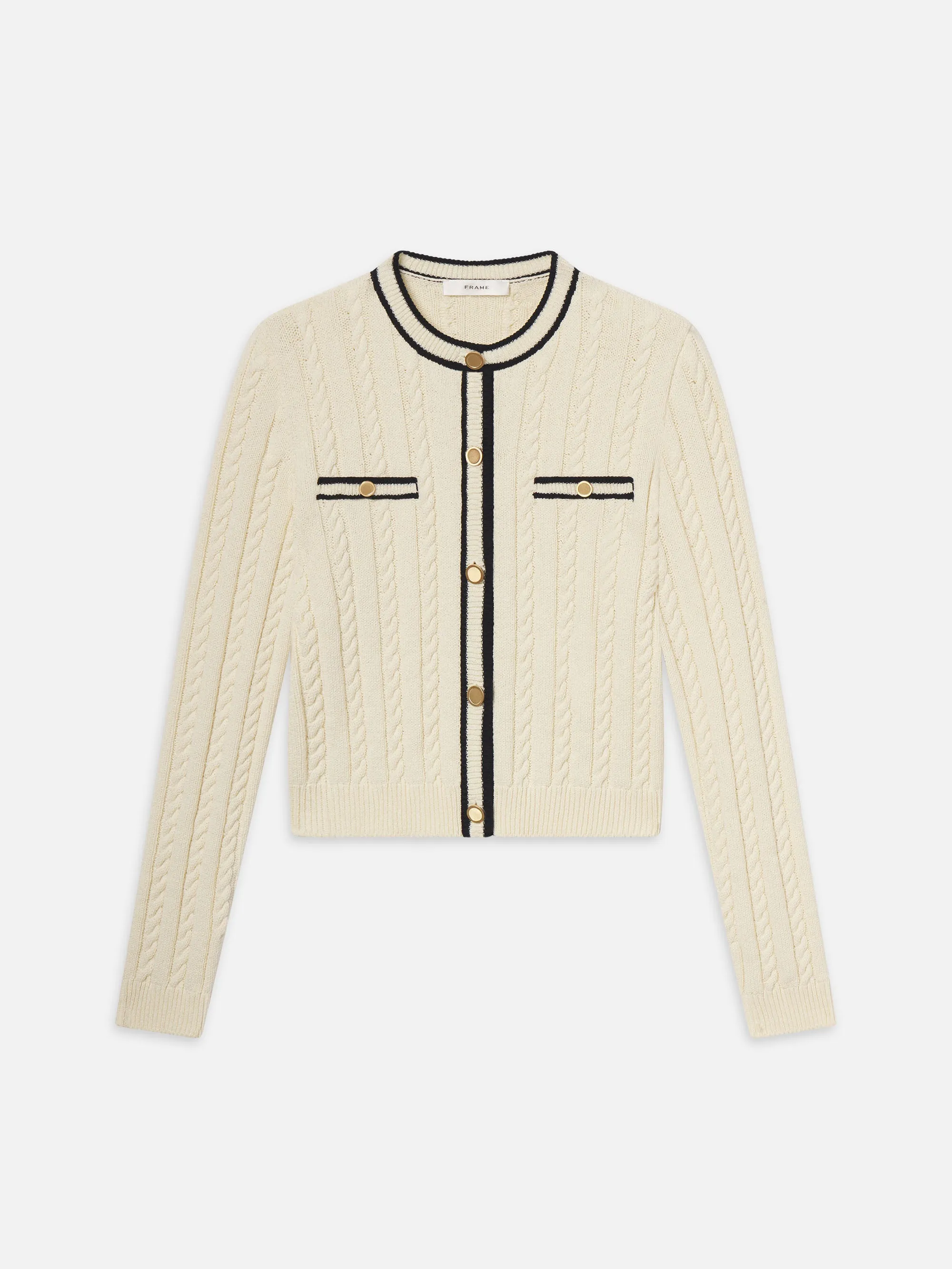 The Trimmed Cardi -- Cream Multi sold by Frame Denim