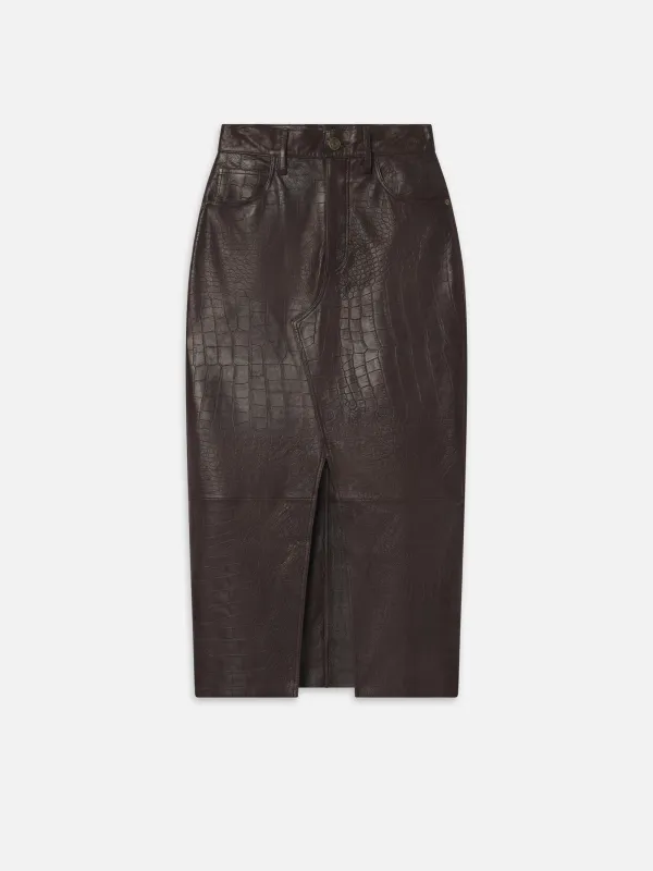 The Midaxi Leather Skirt -- Espresso Croc sold by Frame Denim