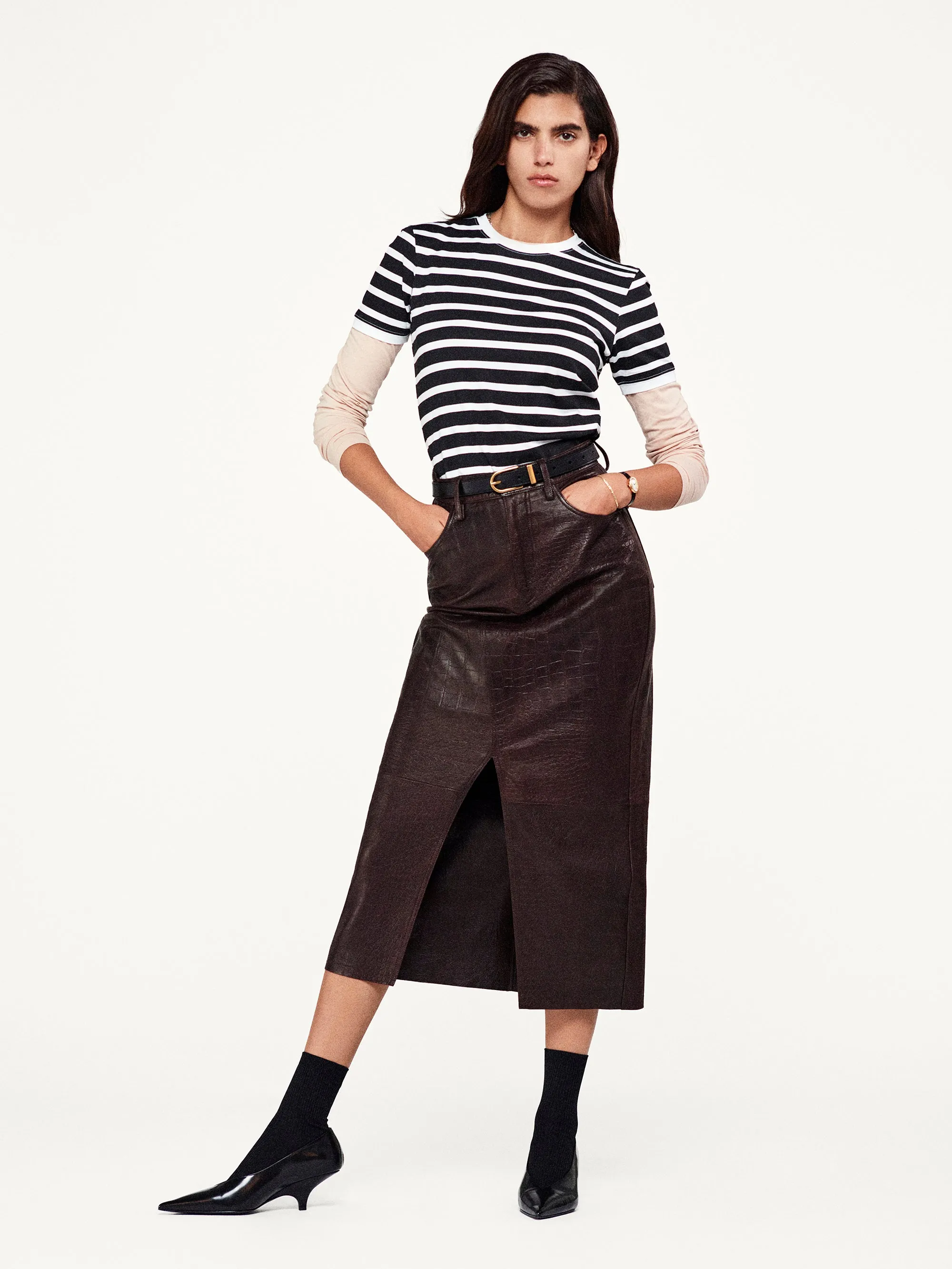 The Midaxi Leather Skirt -- Espresso Croc sold by Frame Denim product image thumbnail 2