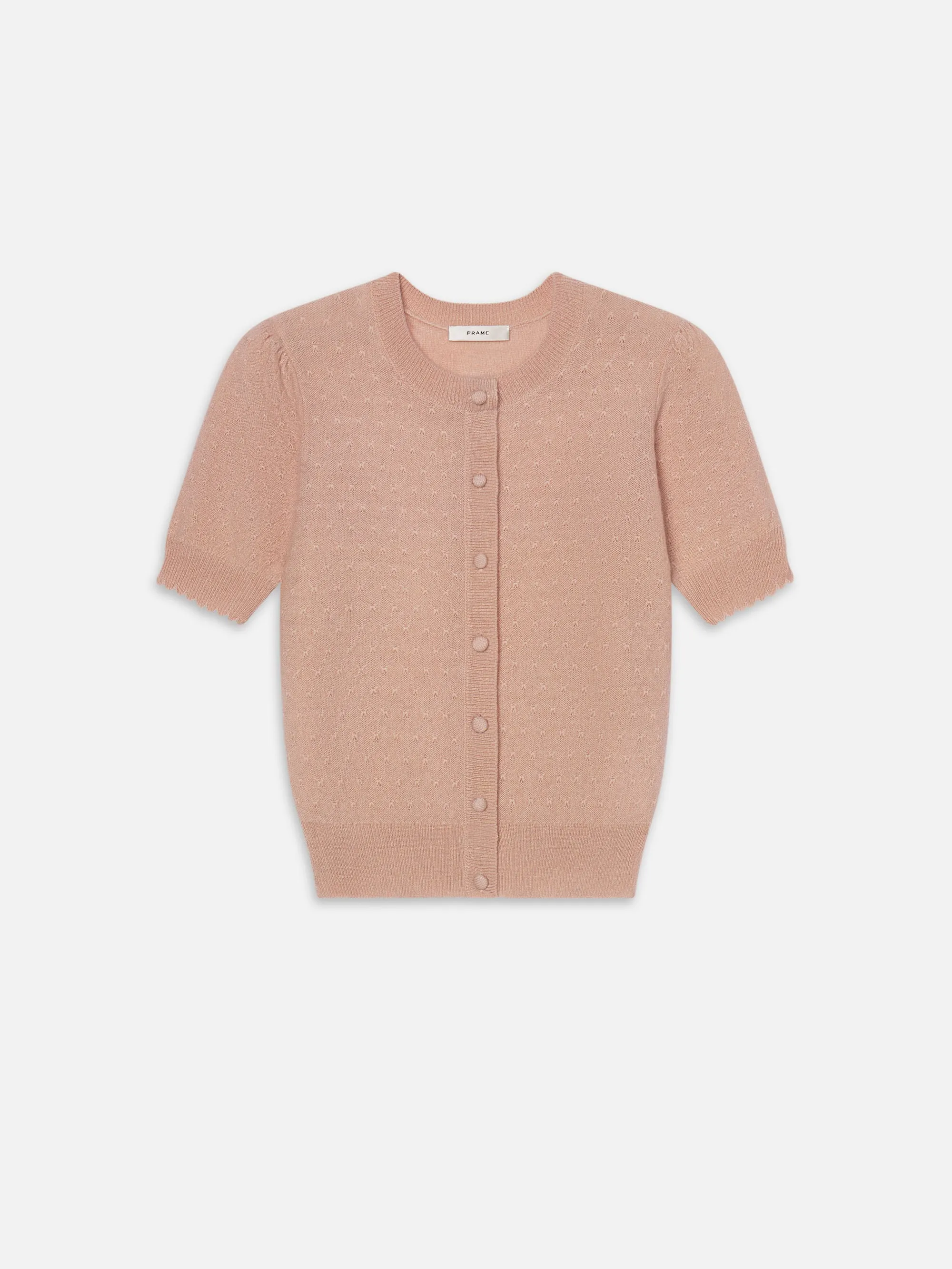 The Cashmere Pointelle Cardi -- Light Pink sold by Frame Denim