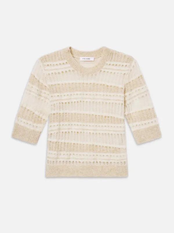 The Short Sleeve Stitch Mix Sweater -- Cream Multi sold by Frame Denim
