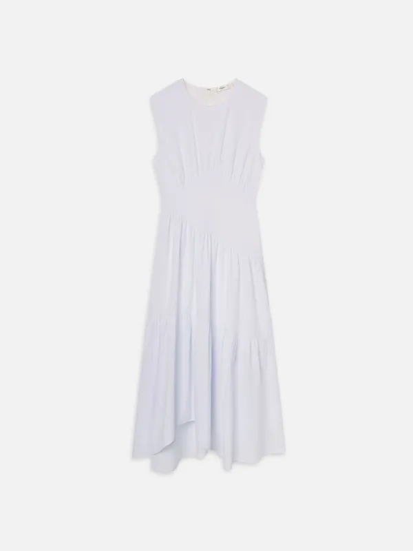The Seersucker Gathered Dress -- Light Chambray Multi sold by Frame Denim