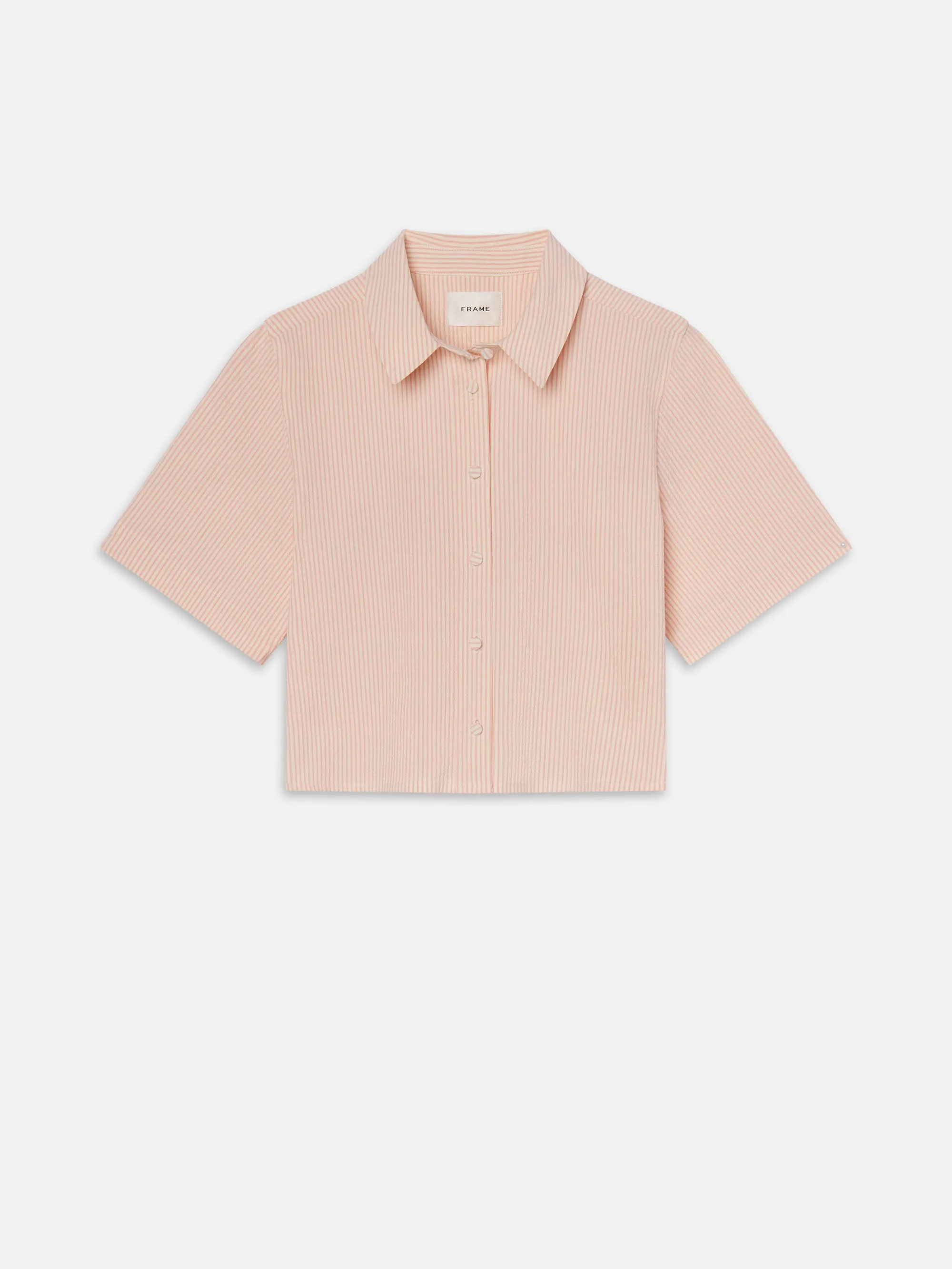 The Seersucker Cropped Shirt -- Azalea Multi sold by Frame Denim