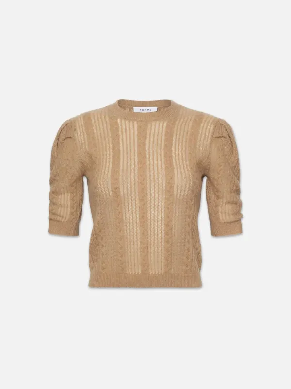 Pointelle Cashmere Ruched Sweater -- Light Camel sold by Frame Denim