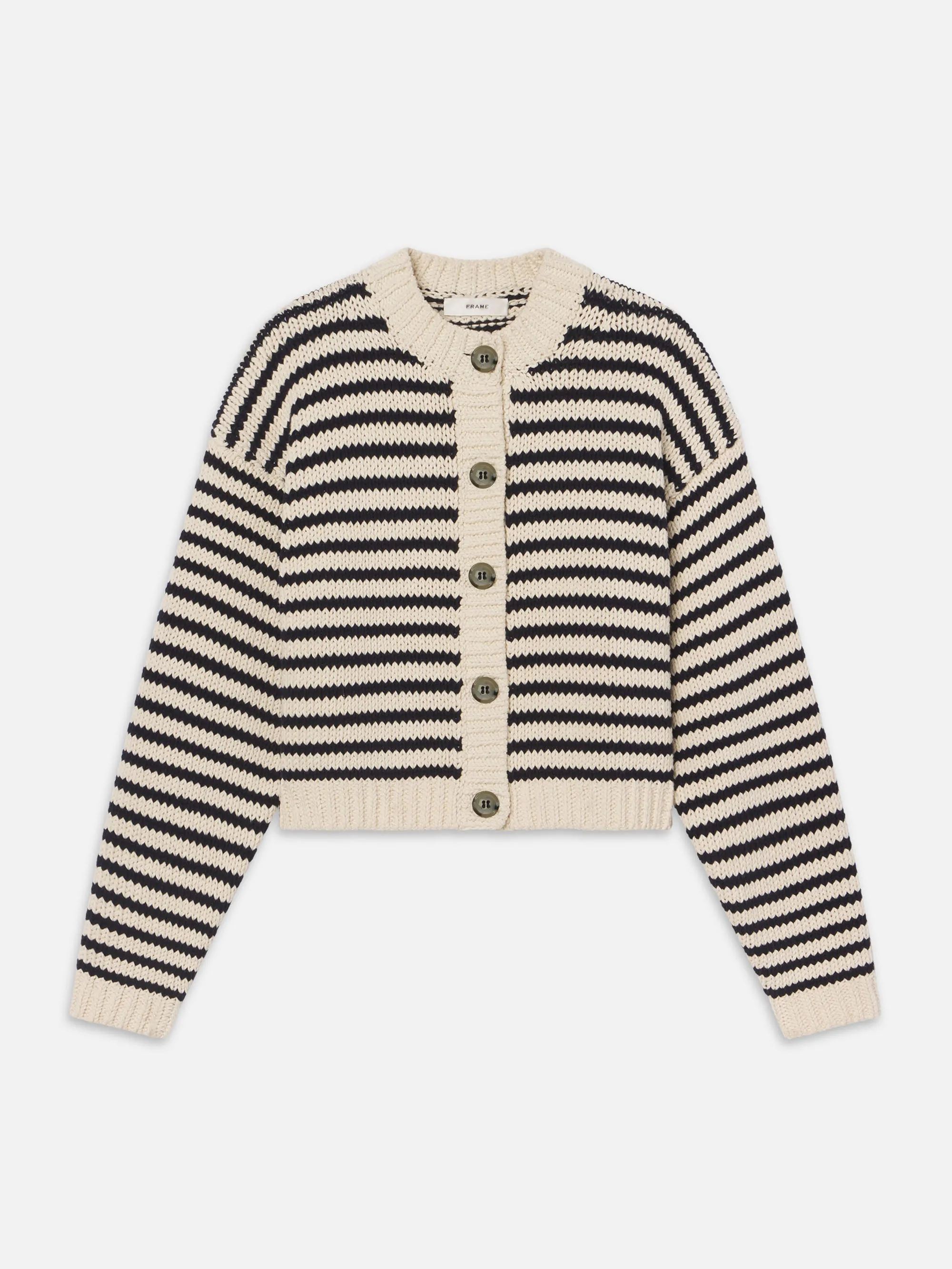 The Striped Chunky Femme Cardi -- Cream Multi sold by Frame Denim