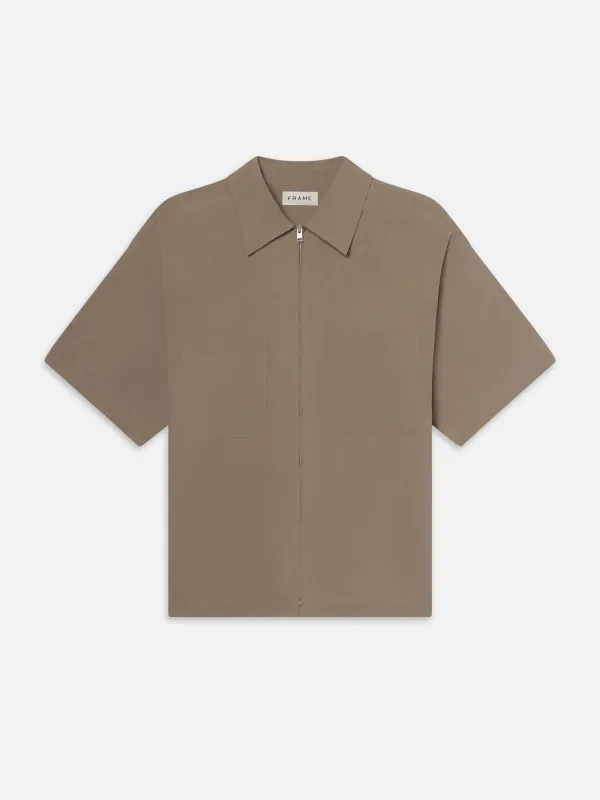 Light Poplin Zip Shirt -- Smoky Mocha sold by Frame Denim