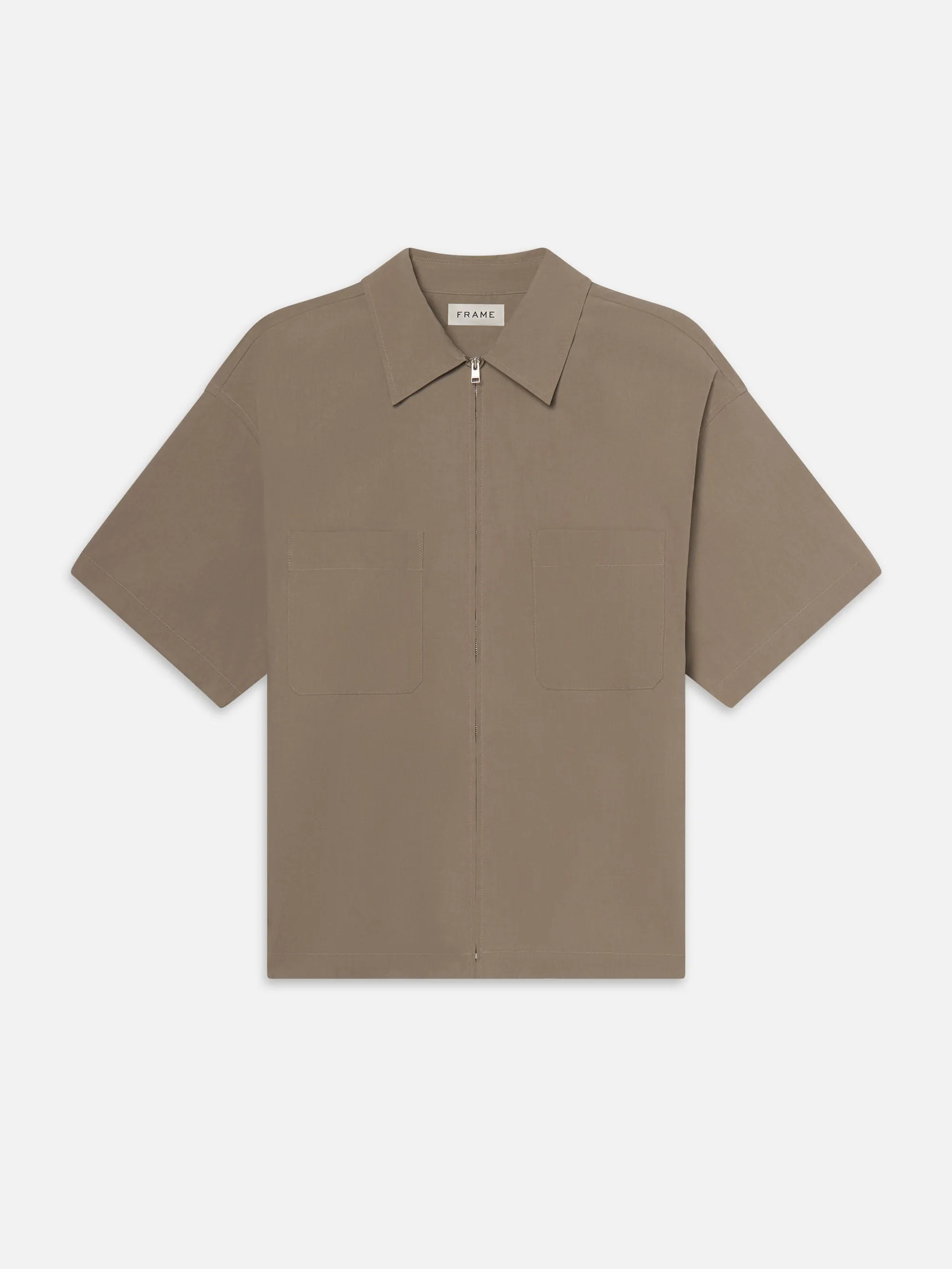 Light Poplin Zip Shirt -- Smoky Mocha sold by Frame Denim