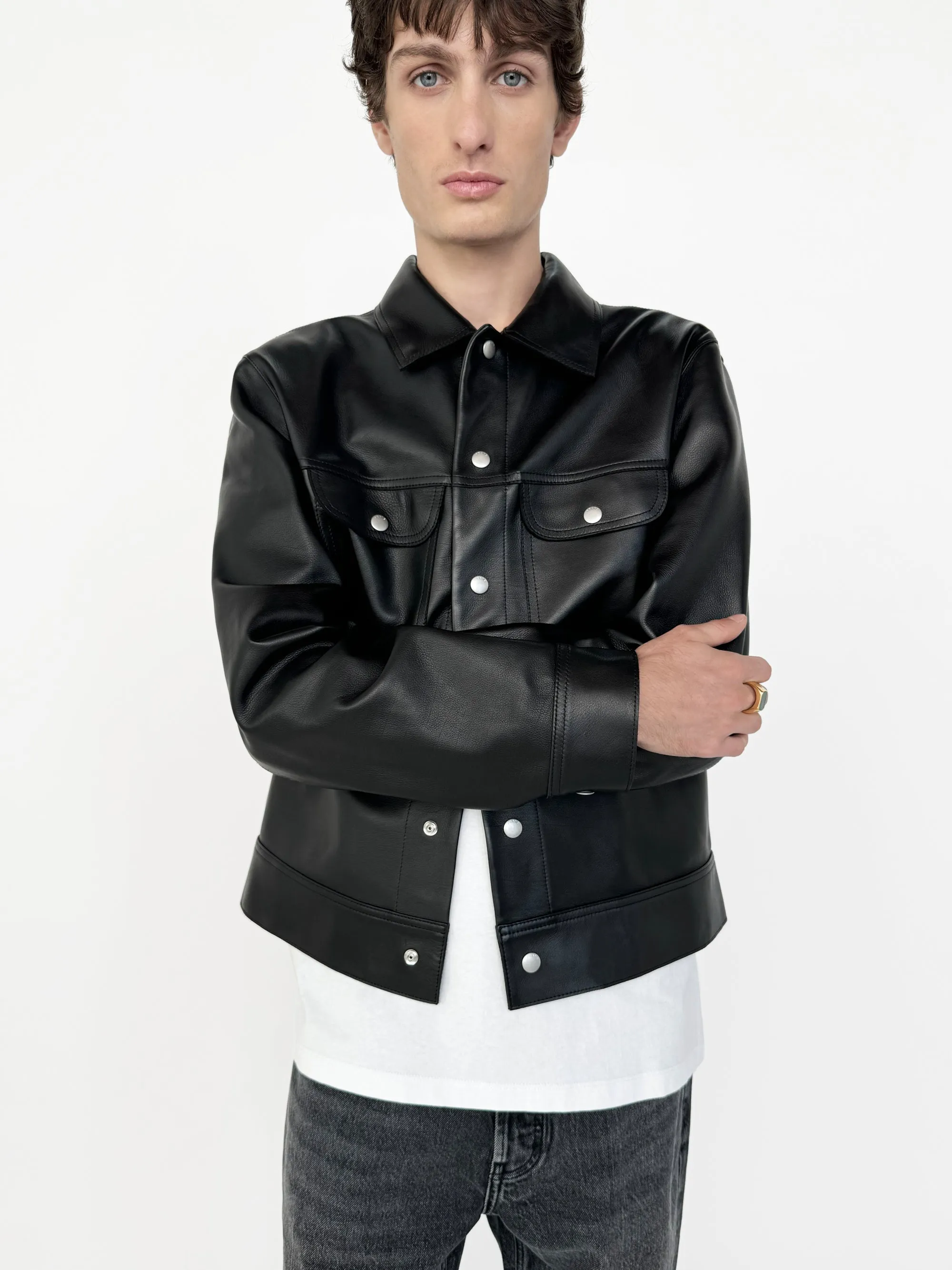Leather Trucker Jacket -- Black sold by Frame Denim product image thumbnail 2