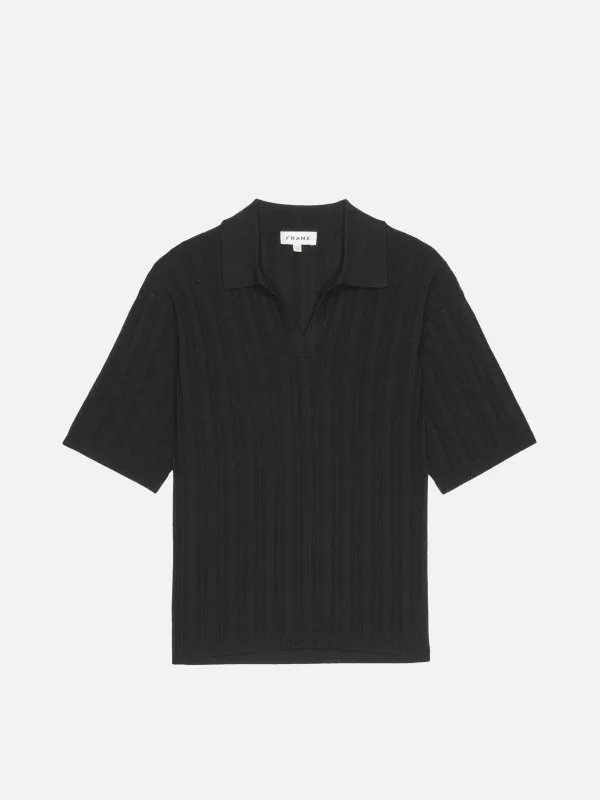Cotton Silk Ribbed Polo Sweater -- Black sold by Frame Denim