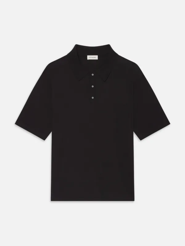 Cotton Silk Polo Sweater -- Black sold by Frame Denim