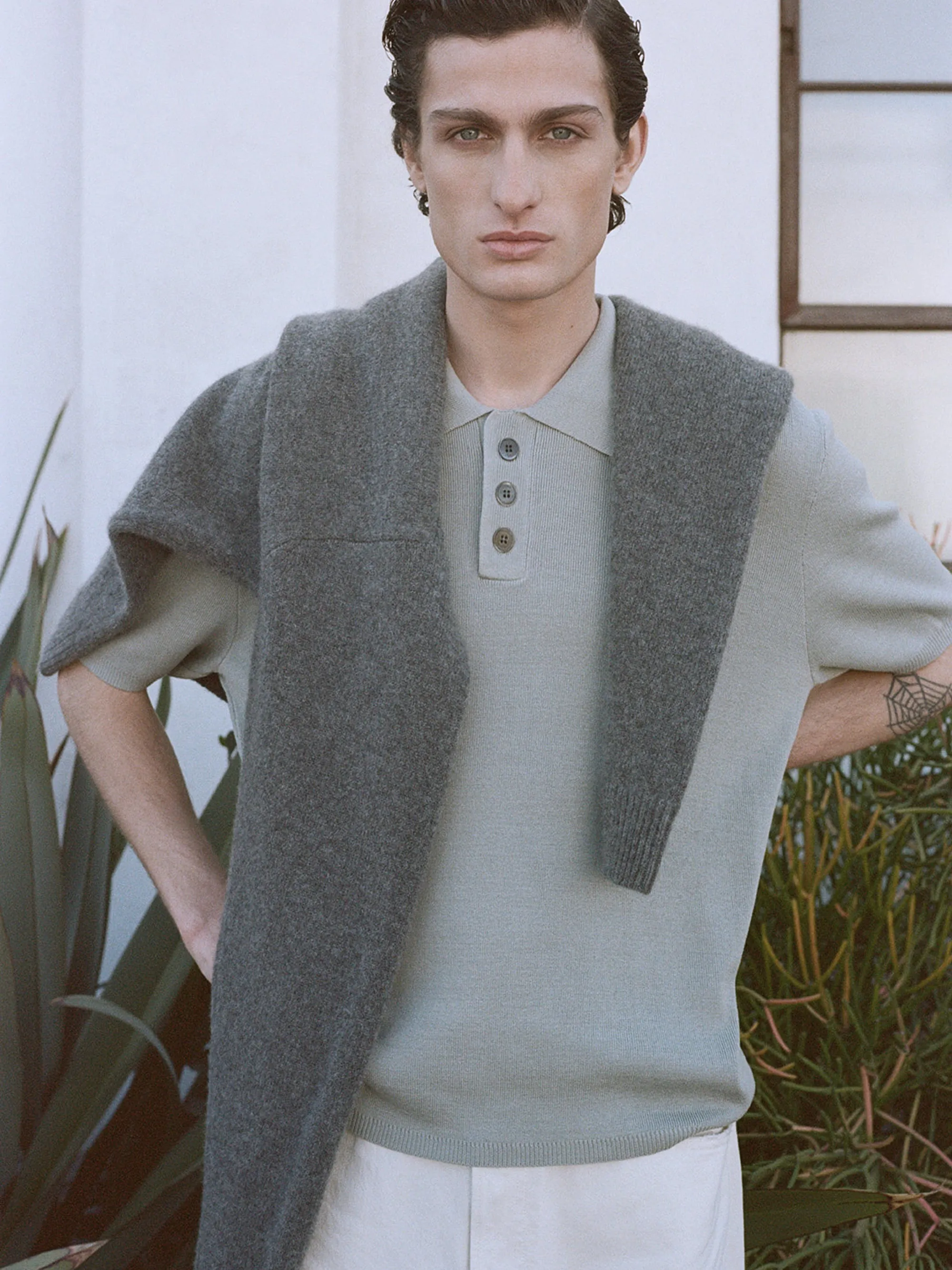 Cotton Silk Polo Sweater -- Grey Blue sold by Frame Denim product image thumbnail 2