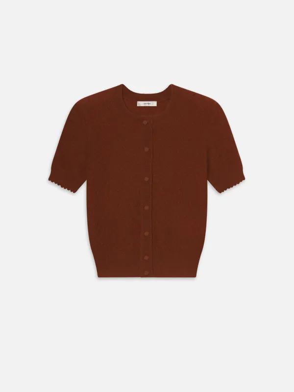 The Cashmere Pointelle Cardi -- Chestnut sold by Frame Denim