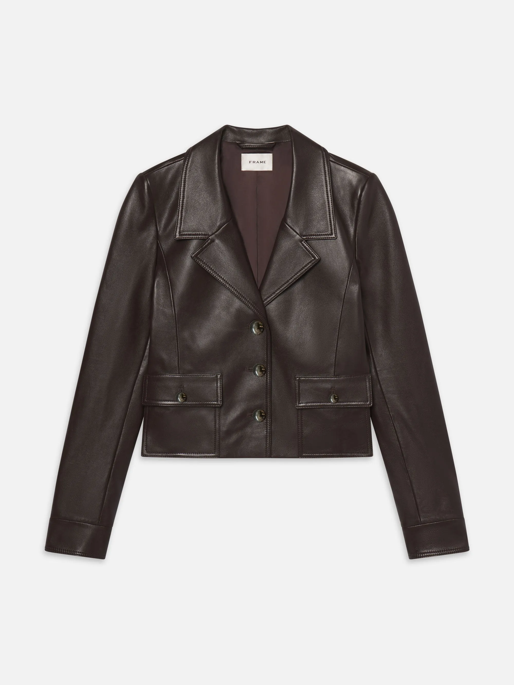 The Leather Cuffed Jacket -- Dark Brown sold by Frame Denim