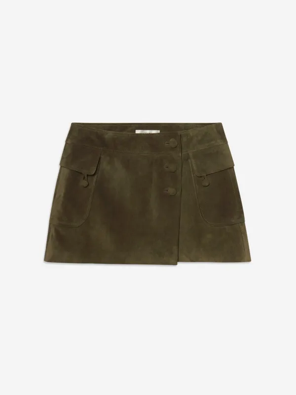The Suede Cargo Mini Skirt -- Cypress sold by Frame Denim