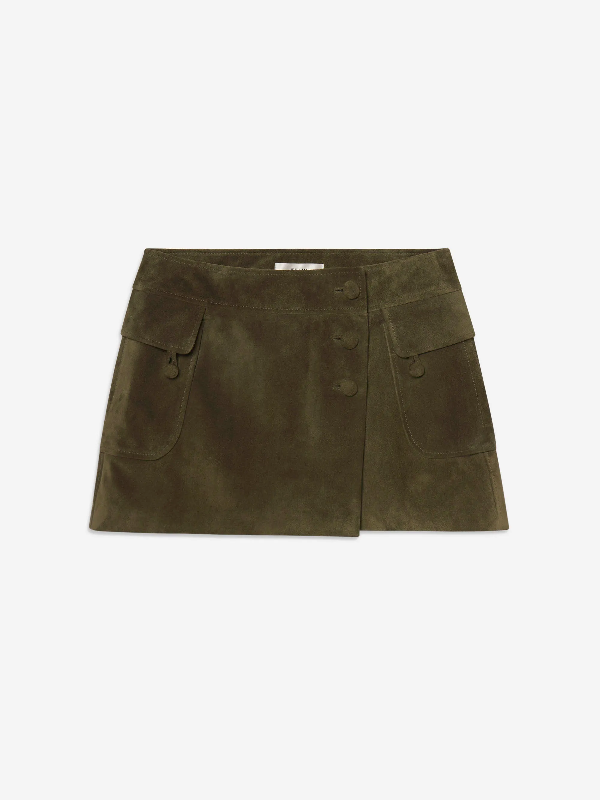 The Suede Cargo Mini Skirt -- Cypress sold by Frame Denim