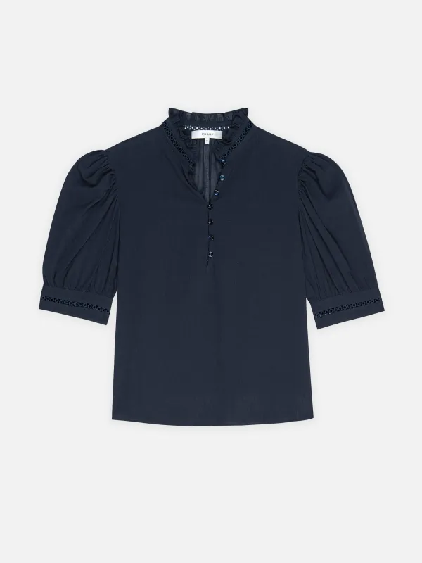 The Ruffle Collar Top -- Navy sold by Frame Denim