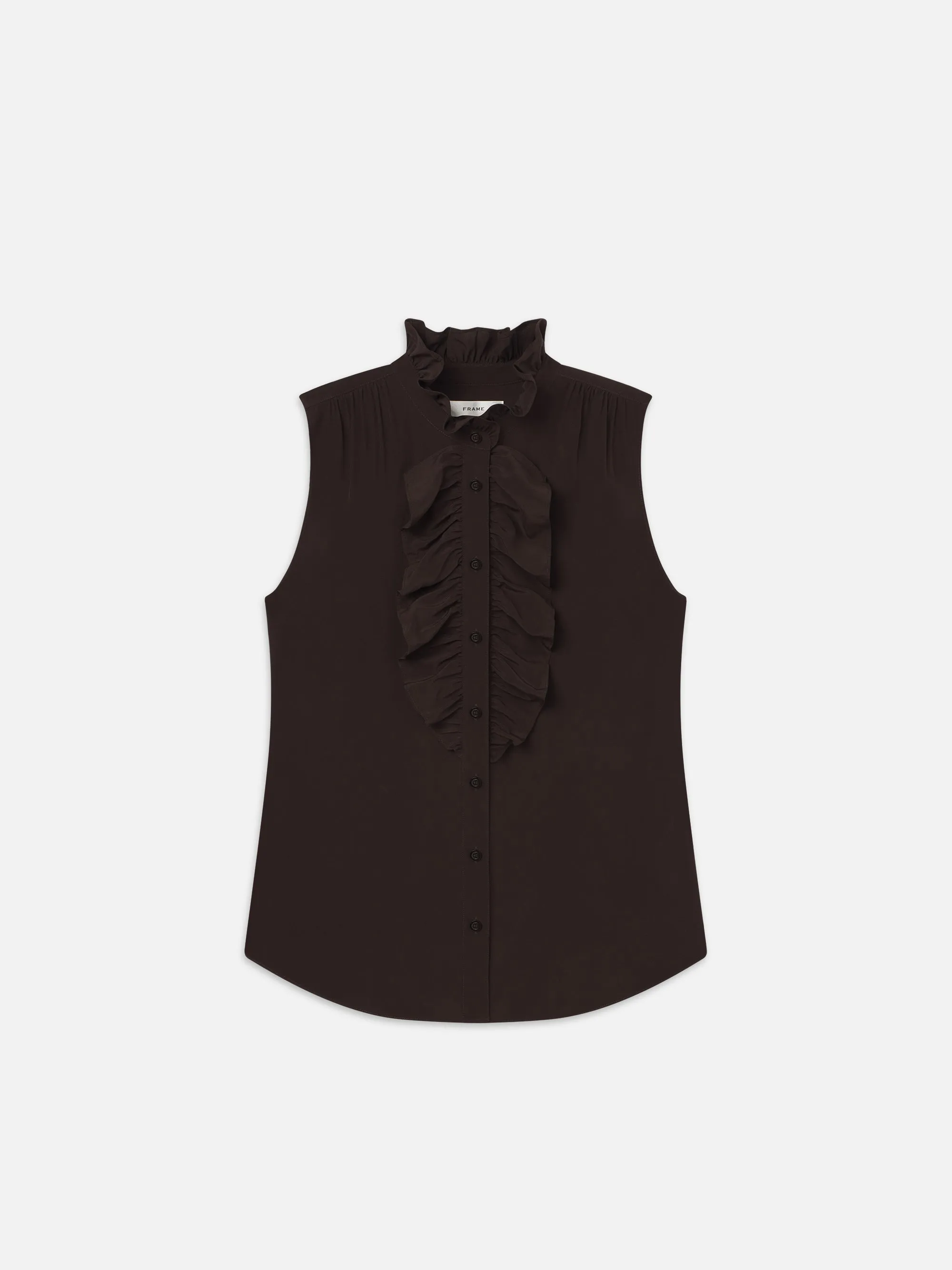 Sleeveless Ruffle Front Blouse -- Espresso sold by Frame Denim